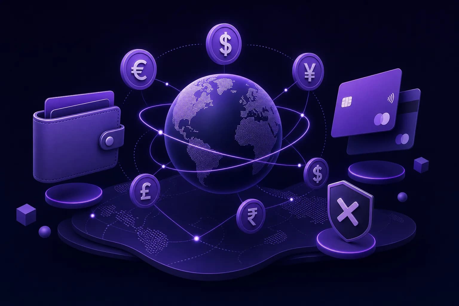 international payment processing — cross-cutting editorial illustration