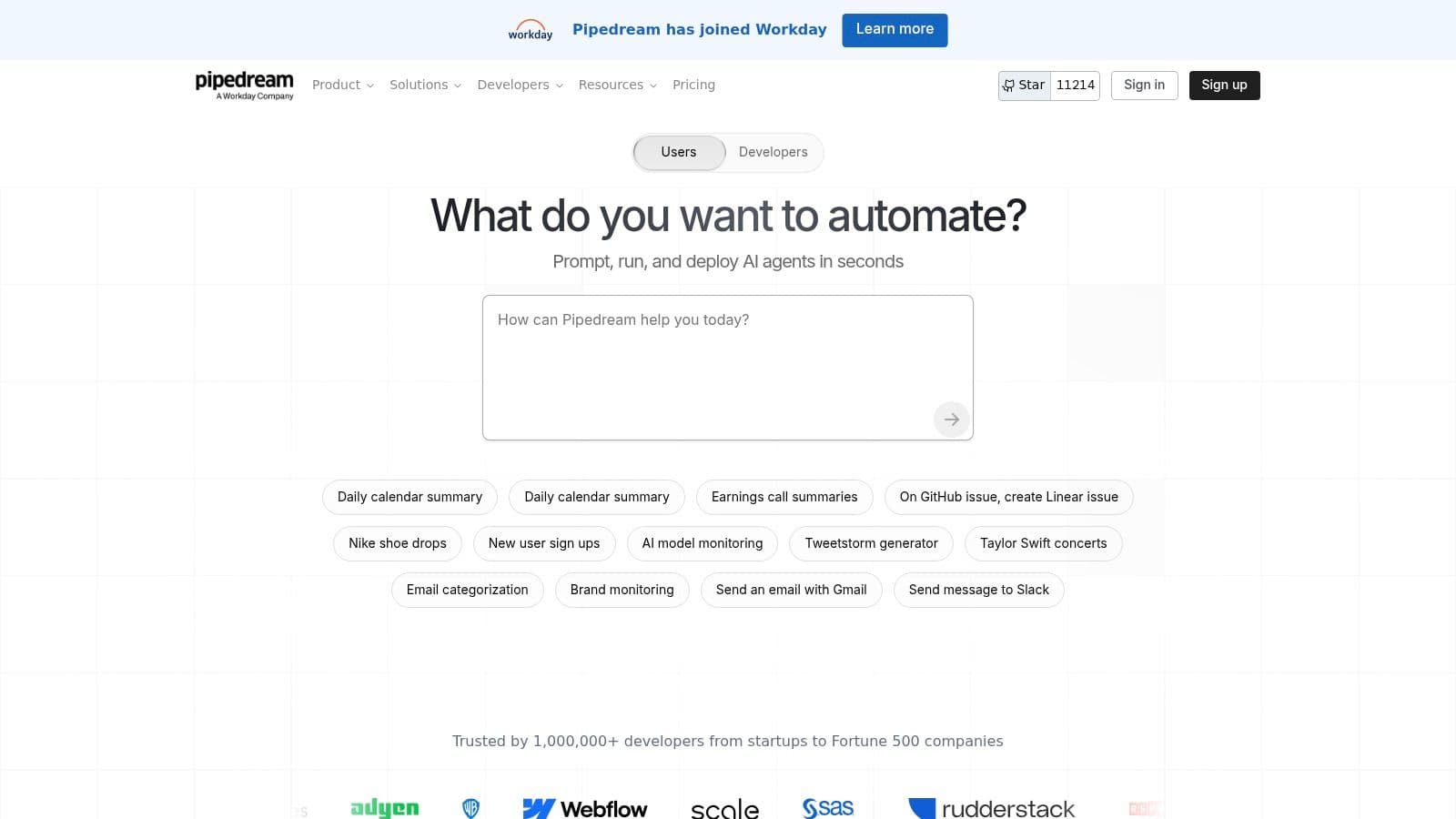 A screenshot of the Pipedream workflow builder, showing its code-centric interface where developers can write custom Node.js or Python scripts as steps in an automation.