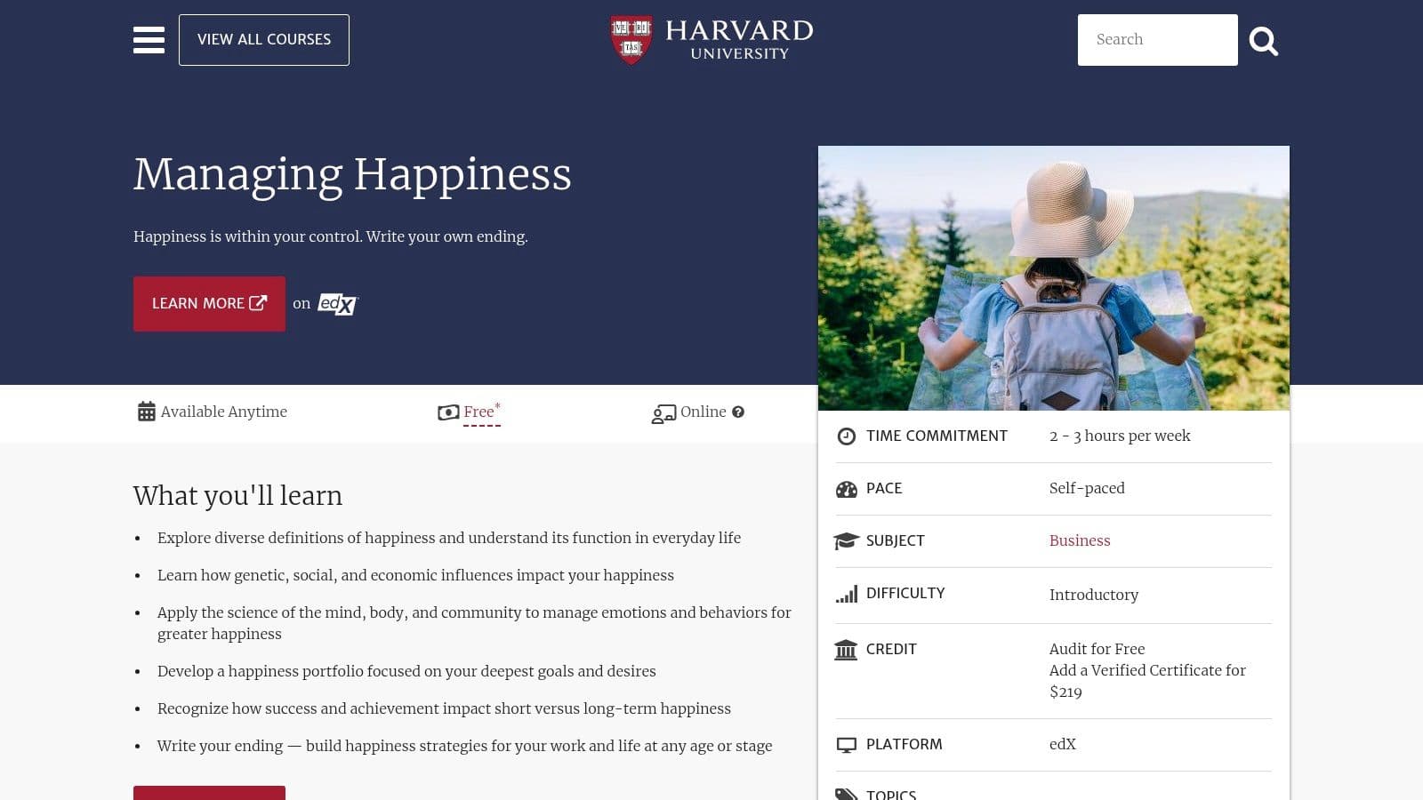 Managing Happiness (Harvard University/HarvardX on edX)