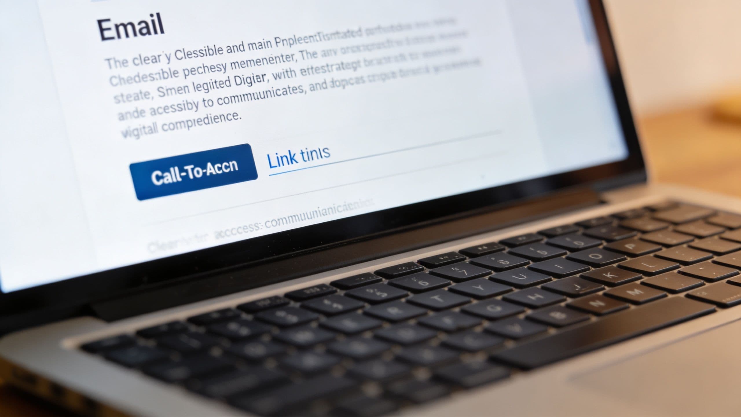 A close-up view of a laptop screen displaying a web design interface with text and button elements.
