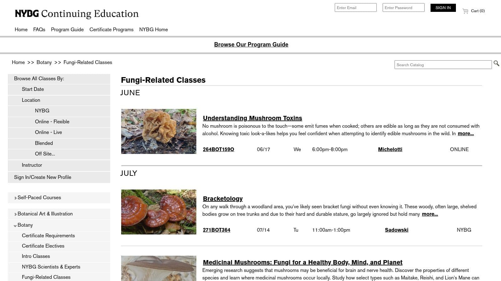 New York Botanical Garden (NYBG) – Fungi‑Related Classes