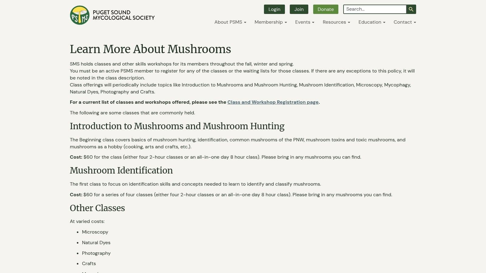 Puget Sound Mycological Society (PSMS) – Classes & Workshops