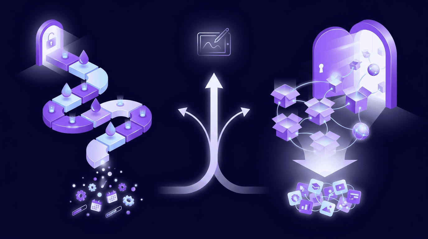 drip content vs all-access course — courses editorial illustration