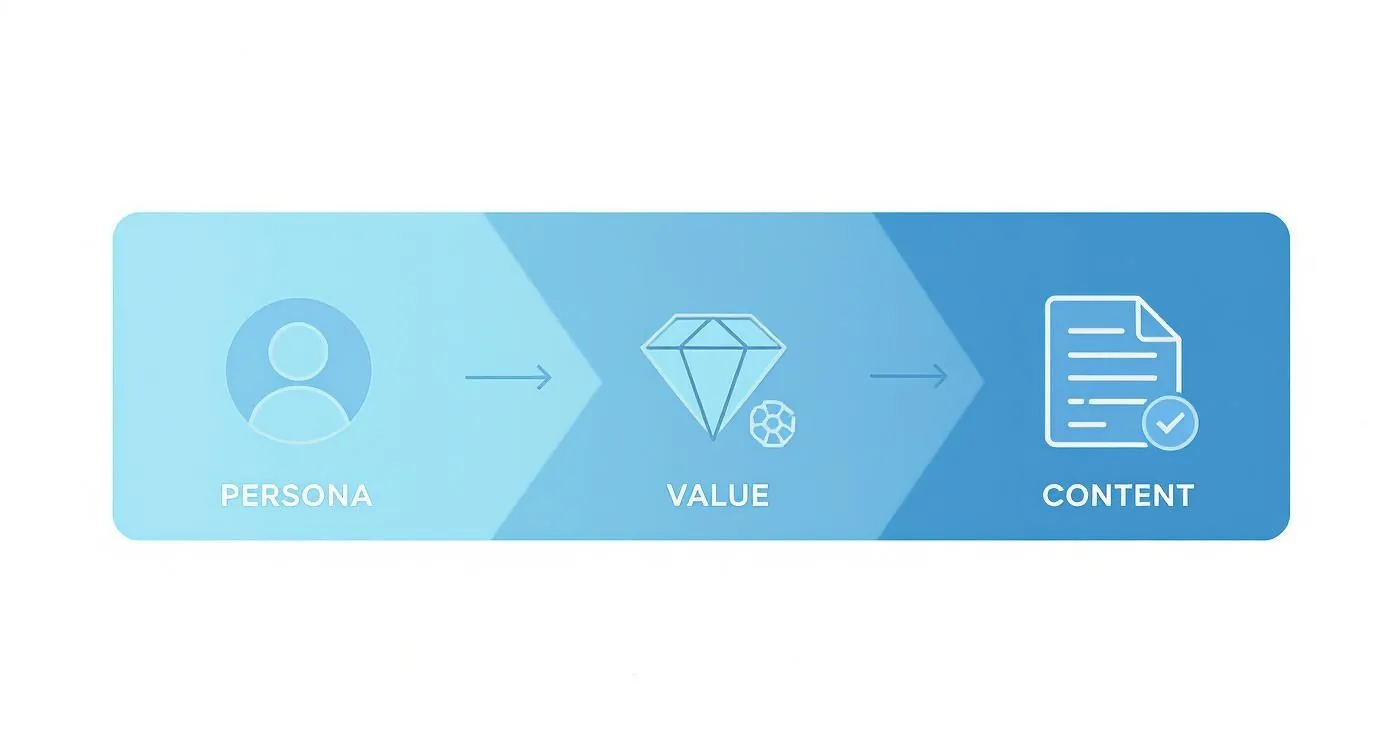 An infographic showing the core elements of a membership blueprint: Persona, Value, and Content.
