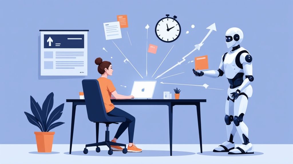 Praktyczny przewodnik AI dla twórców treści. Dowiedz się, jak planować, tworzyć i optymalizować treści, by skalować biznes i oszczędzać czas.