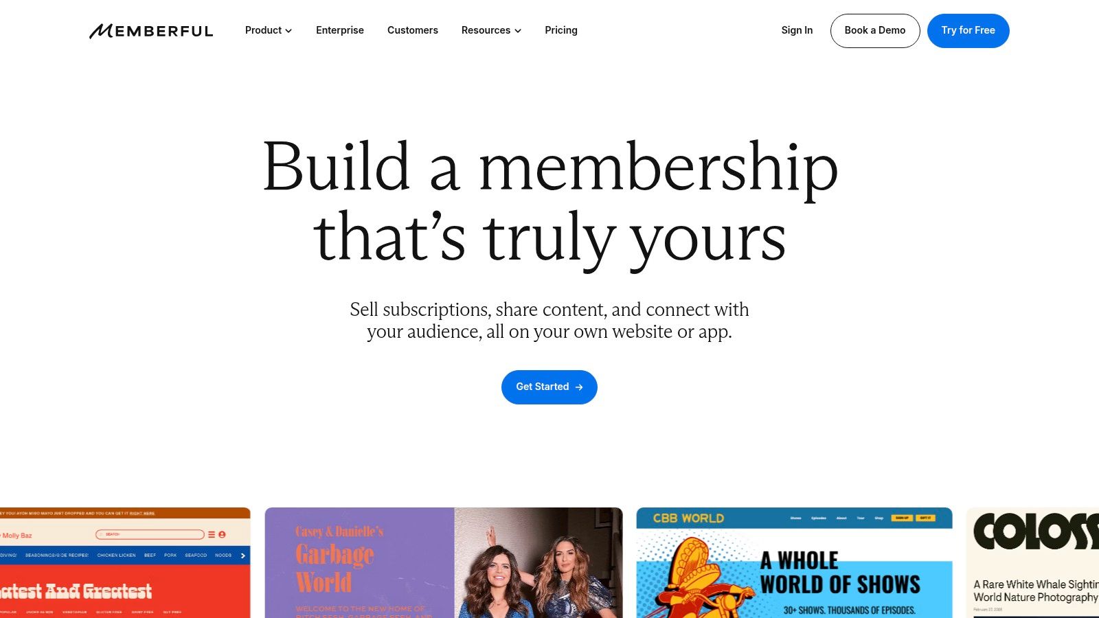 Memberful's features for building websites with membership include private podcasts and member management.