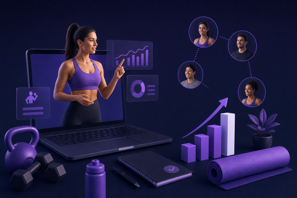 online fitness coaching business — coaching editorial illustration