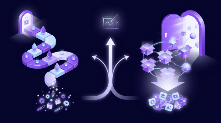 drip content vs all-access course — courses editorial illustration
