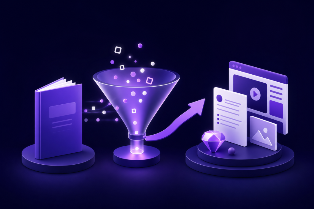 ebook to course funnel — ebooks editorial illustration